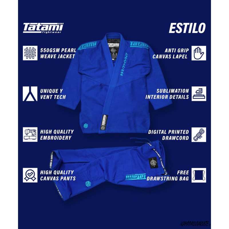 Tatami Estilo Black Label Gi – Blå på Blå till ett lågt pris TJJS Kamppailuvaruste Oy snabb leverans